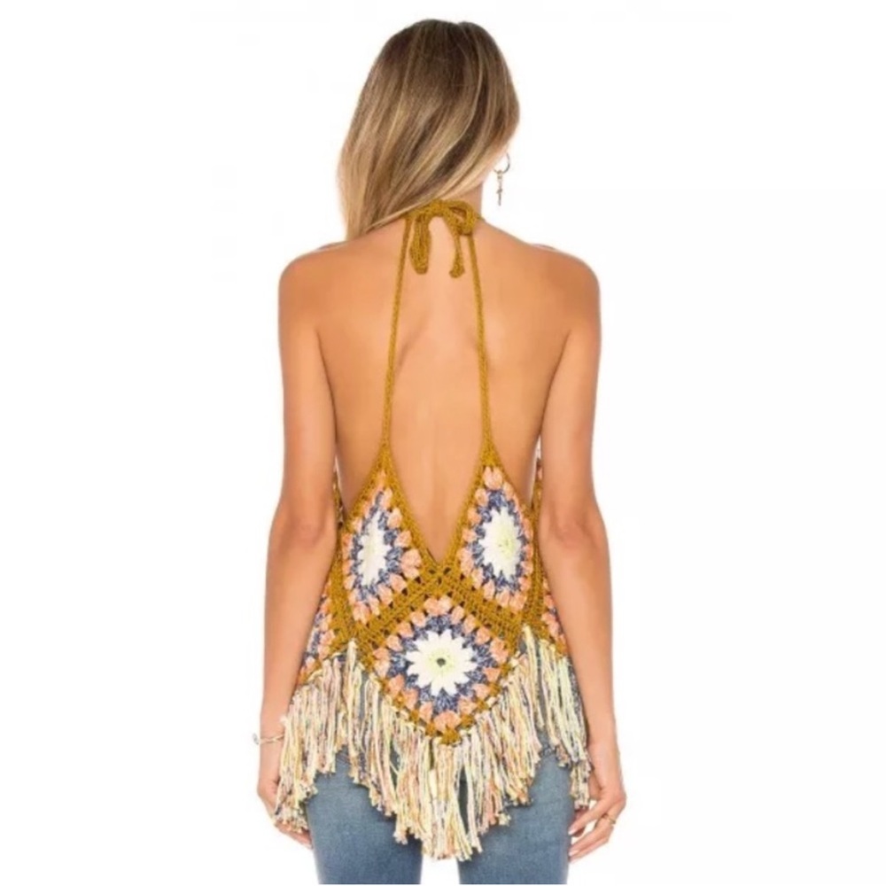 Free People “ Summer of Love “NWT Size M/L Multicolor Crochet Fringe Tank Top - Picture 7 of 15